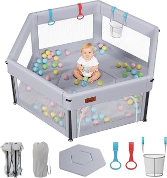 EAQ Baby Playpen Foldable, Playpen for Baby and Toddlers with Breathable Mesh Walls Fitted mat for Indoor and Outdoor