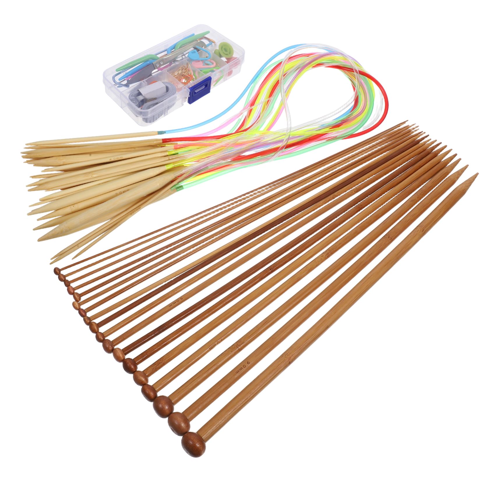 DIYEAH Agujas de Tejer de Bambú de Agujas Rectas Sola Punta con Punta de Perla para Hacer Suéteres y Proyectos de Crochet Accesorios de Tejer