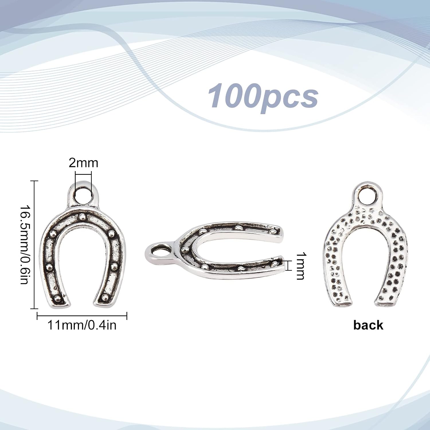 SUNNYCLUE 1 Box 100Pcs Horseshoe Charms Horse Shoe Charm Bulk Tibetan Alloy Western Cowboy Love U Wedding Lucky Charm for Jewelry Making Charms Necklace Bracelet Earring Craft Women Beginners Adults image 2