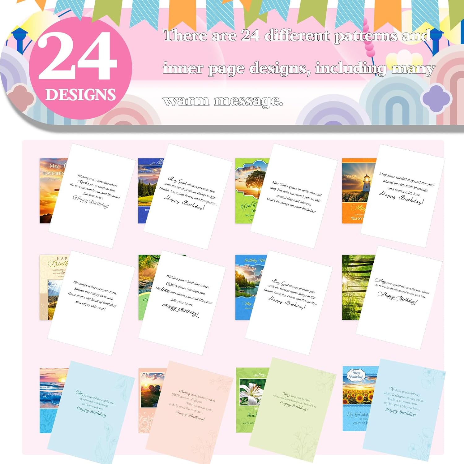 Motiskyy 72 Pack Christian Religious Birthday Cards Bulk with Scripture Bible Verse 4.5 x 6.2 Inch Assortment Christian Birthday Blessing Cards with Envelopes and Stickers (Natural)