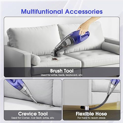 Miniatura 4 de Aspiradora de mano recargable inalámbrica, aspiradora de automóvil con luz LED  accesorios múltiples, aspiradora de mano ligera de 1.5 libras
