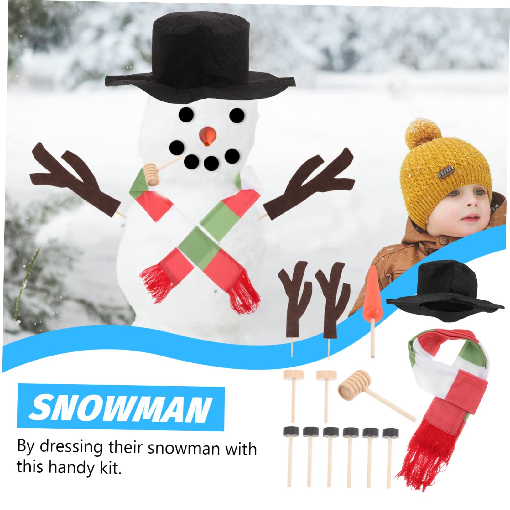 IMIKEYA 4 Sätze Schneemann- Schneemann Bausatz Weihnachtsschneemannmütze Schneemann-handwerksteile Schneemann-Stick-hände Weihnachtsschmuck Schneemann Selber Machen Hölzern