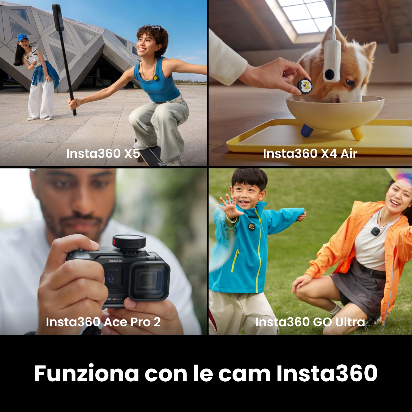 Insta360 Mic Pro Trasmettitore Nero grafite, mini microfono lavalier wireless per iPhone/videocamera/Android, cattura video, Bluetooth, display E-ink personalizzabile, 3 mic