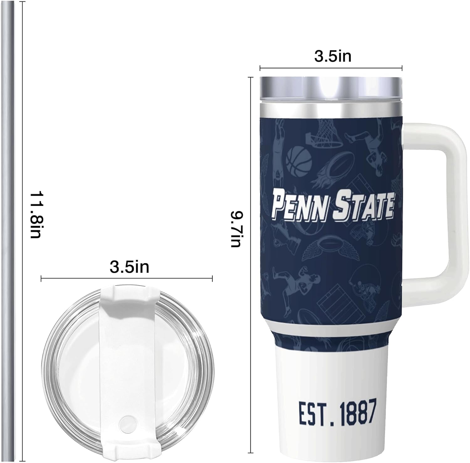 Tumbler 30oz Straight Skinny Portable Handle Car Cups With Anti slip Sleeve Straw Dust Cover,Sports Travel,Stainless Steel Insulated Gifts for Men Women Fans - Image 2