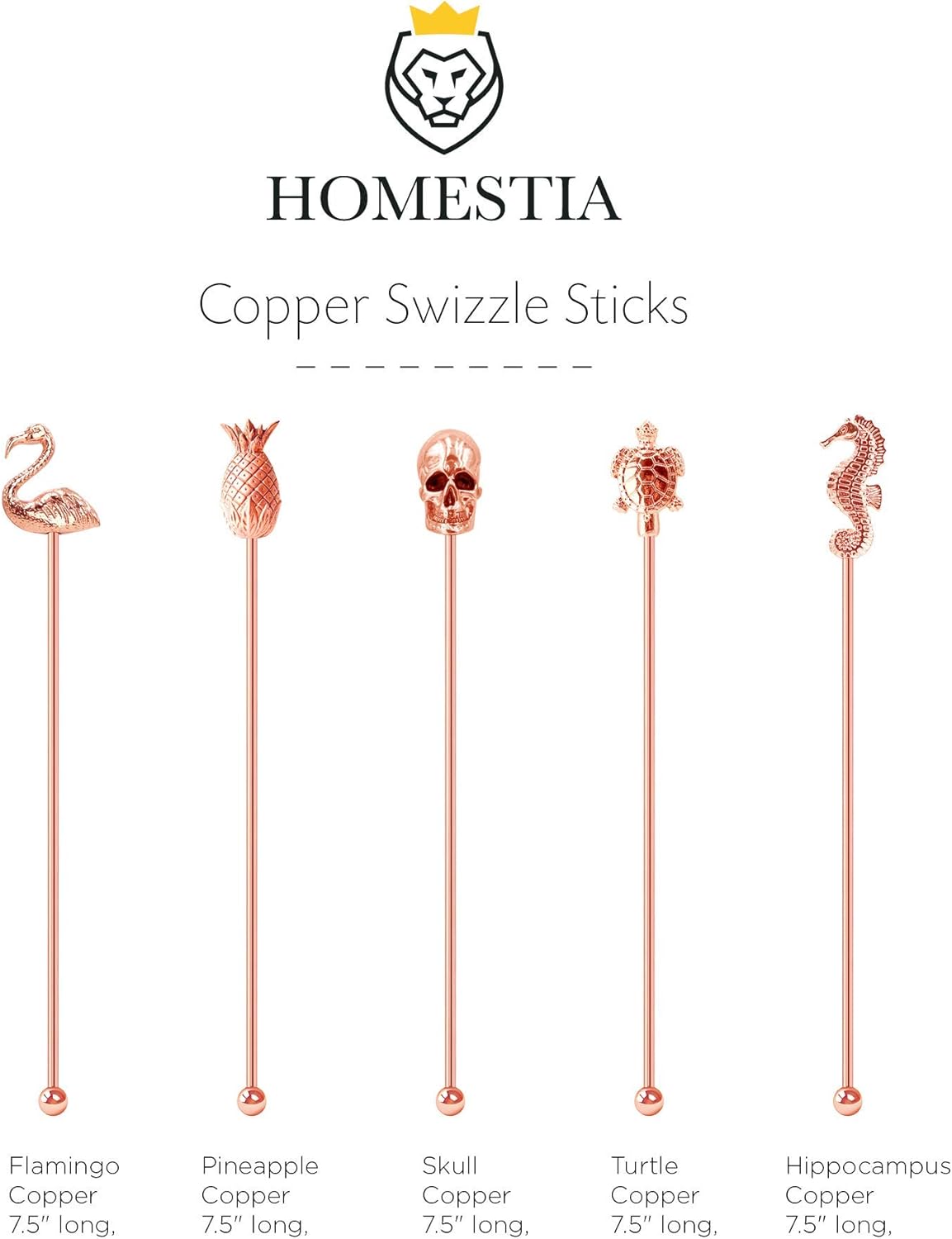  | Homestia 5 Pcs Copper Coffee Stirrers Stainless Steel 8" Beverage Stir Sticks Drinking Swizzle Sticks with Decor Top for Mixing Cocktail, Hot Cocoa, Creamer: Swizzle Sticks