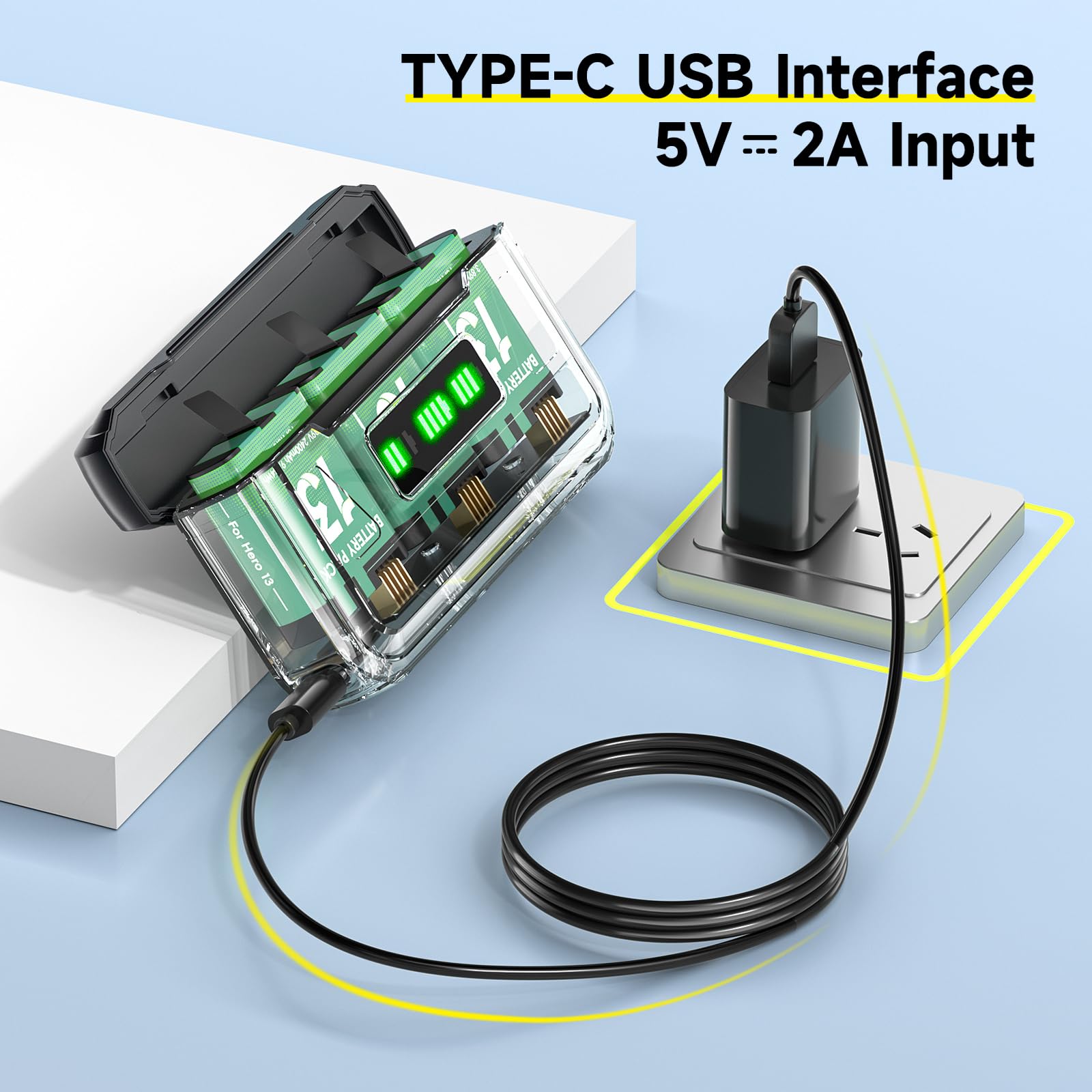 CITYORK 3-Slot Chargeur et 3 Batteries de Rechange 2400 mAh compatibles avec la GoPro Hero 13, kit de Chargeur et Accessoires pour GoPro Hero 13 avec écran LCD et câble USB