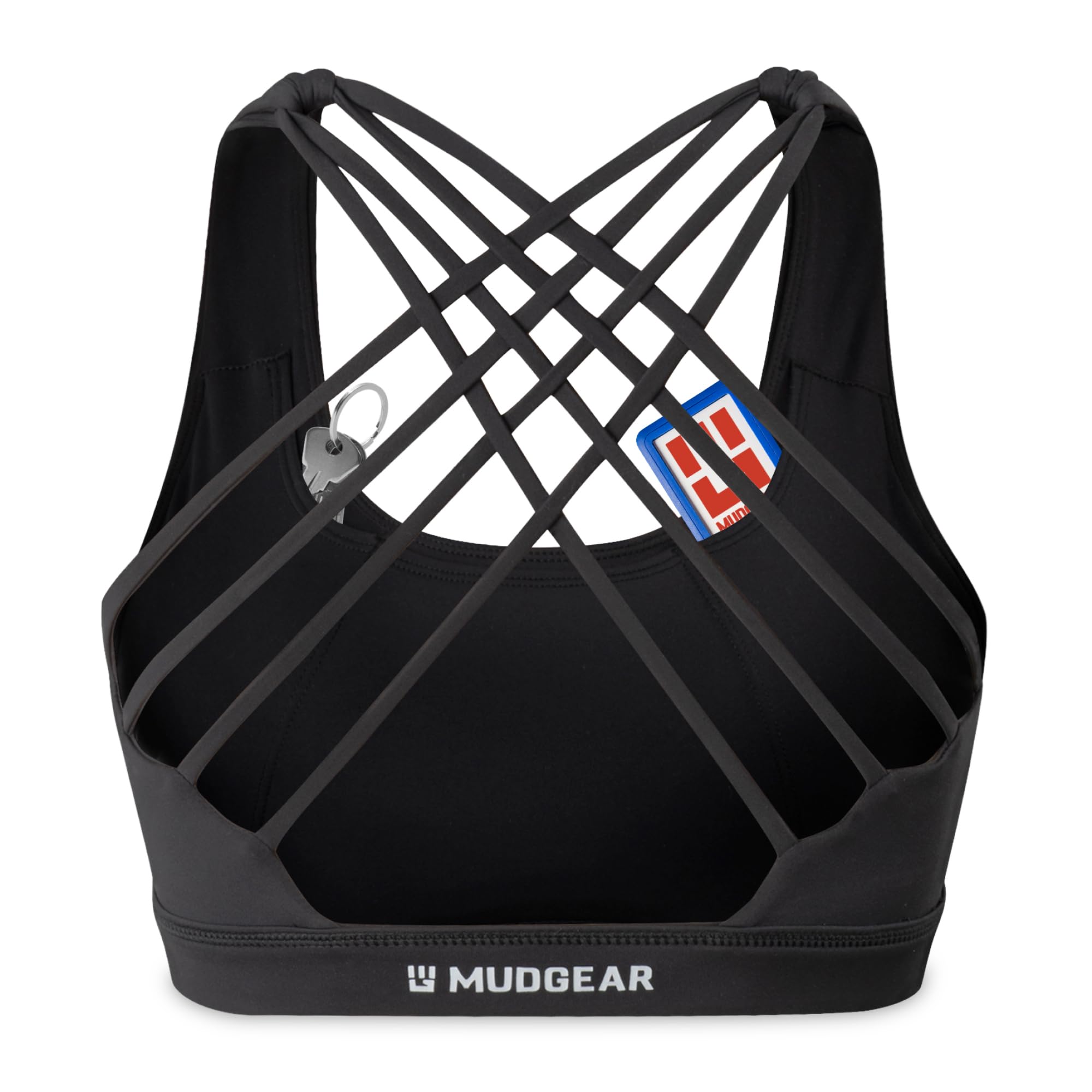 MudGear Women’s High-Impact Sports Bra, Sweat-Resistant with Hidden Pockets, Wireless Criss-Cross Strappy Back & Removable Pads, Ideal for Running, Yoga, Gym, CrossFit, Workouts & Everyday, Medium