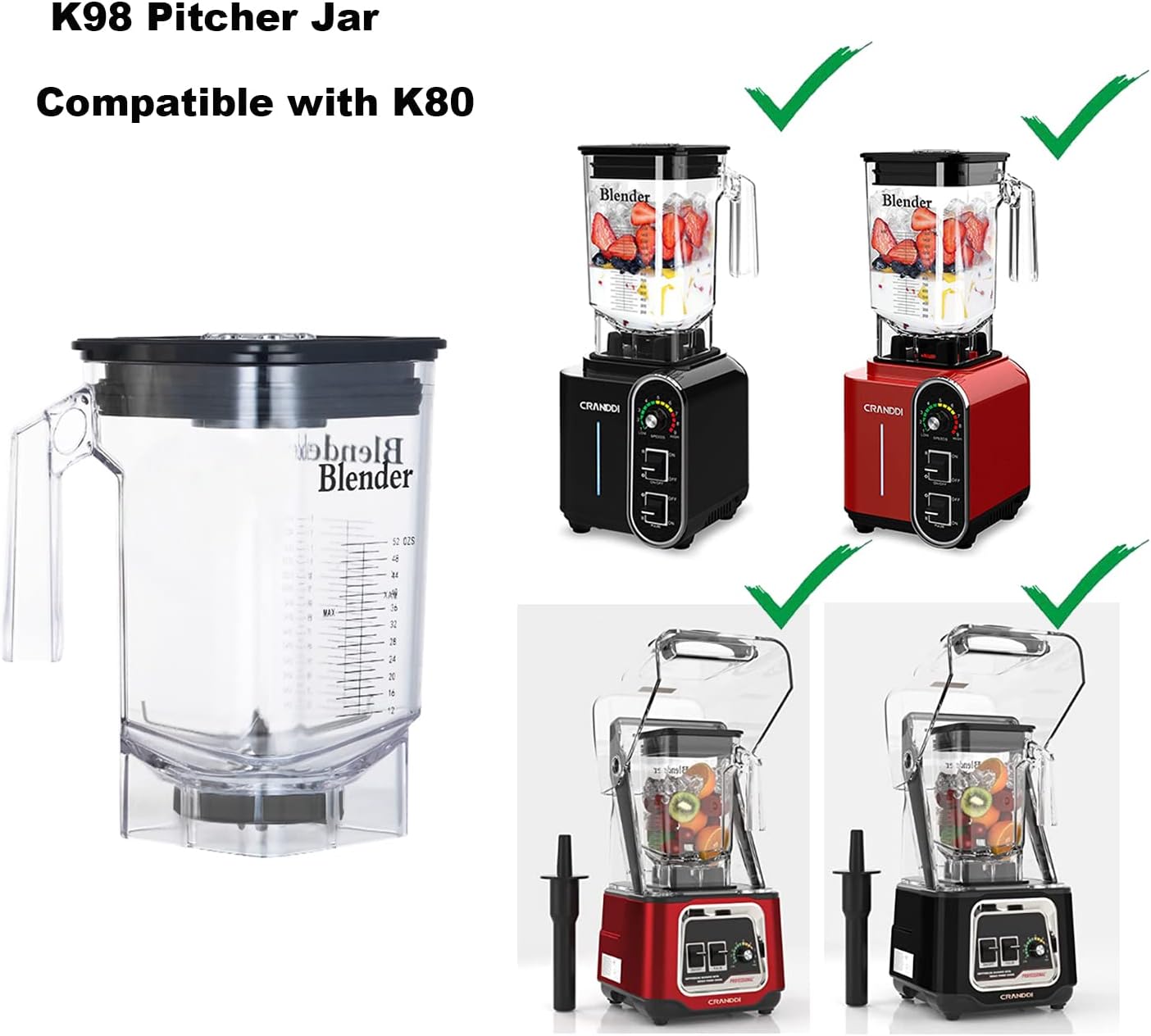 CRANDDI K80 52 oz Container Pitcher Jar, 52oz Container with Blade and Lid Replacement for CRANDDI K80, K85, K98