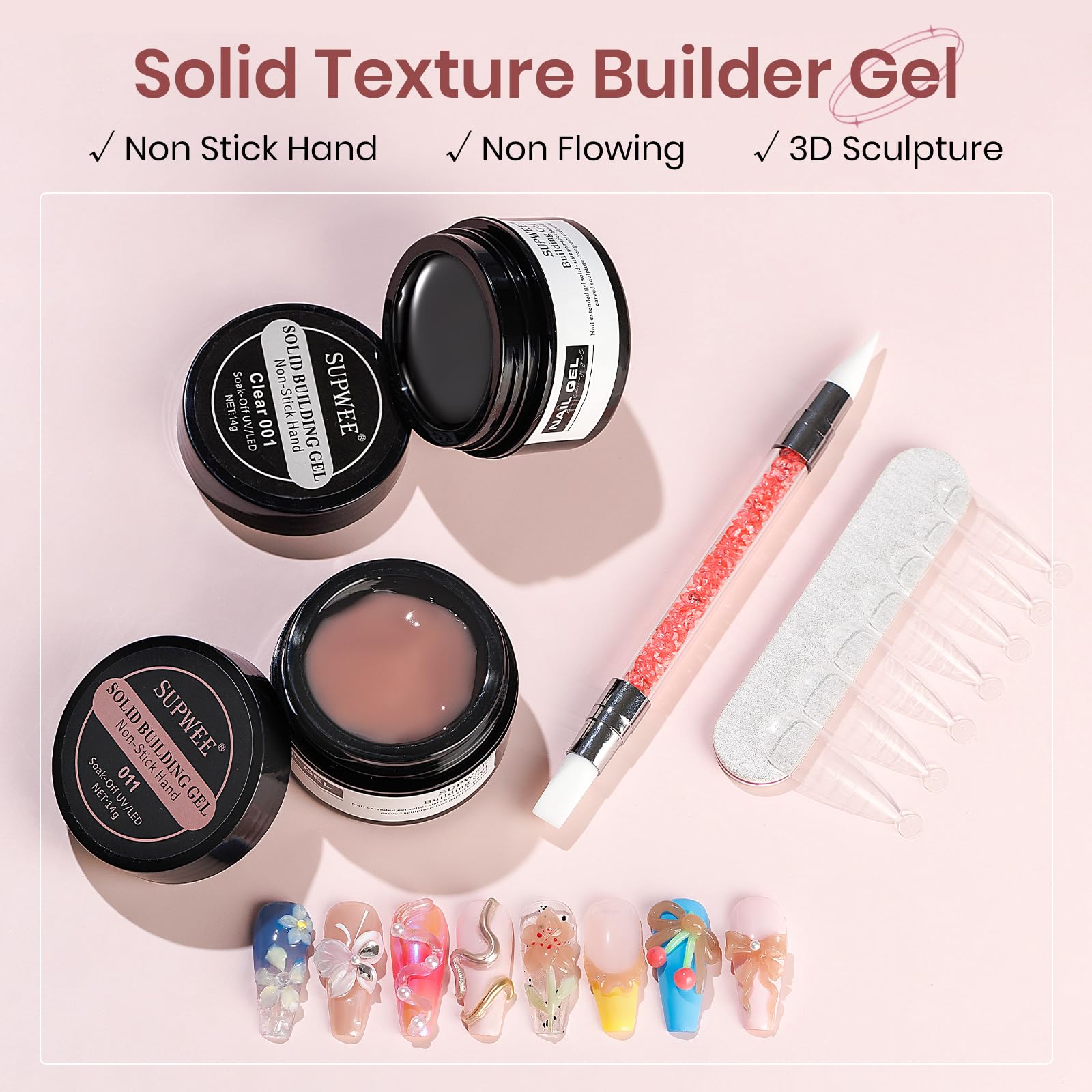 SUPWEE Fester Builder żel do paznokci Non-Stick Hand 3D Rzeźba żel przezroczysty nagi solidny Nail Art rzeźbienie wzorów, wytłaczanie twarde do paznokci Mnikure