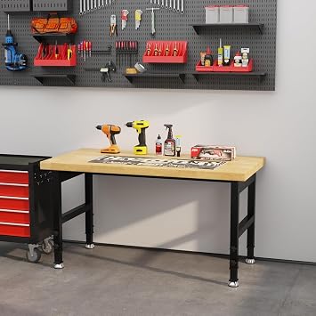 48 Heavy Duty Work Bench, Adjustable Height Workbench, 2000 LBS Load Capacity Work Table for Garage, Workshop, Office, Home