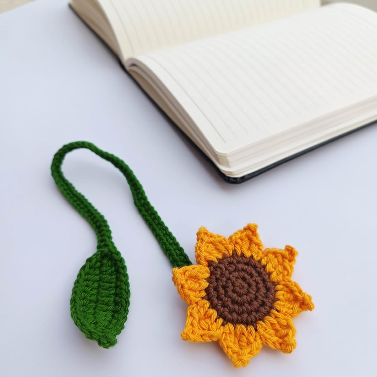 Green, Yellow, Brown Cotton Yarn decorative bookmarks arranged as a set