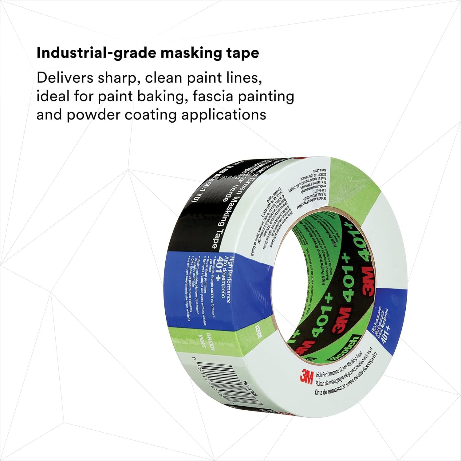 3M Scotch 401+ High Performance Green Masking Tape – 2 inches x 60 Yards (48mm x 55m), Heat Resistant up to 250°F, Clean Removal, Ideal for Automotive and Industrial Applications, 12 Rolls