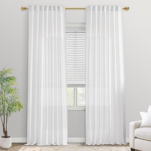 Miniatura 24 de PANELSBURG Cortinas de Lino Blanco de 90 Pulgadas de Largo para Dormitorio, Cortinas Blancas Semi Transparentes con Pliegues en la Parte Posterior
