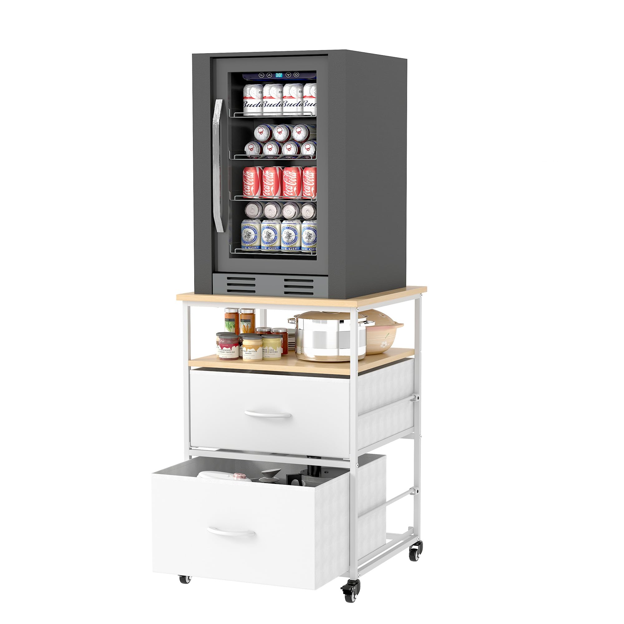 Mini support de réfrigérateur avec rangement mobile pour réfrigérateur - Mini armoire de réfrigérateur compacte à roulettes pour cuisine, chambre à coucher, bureau, dortoir, blanc
