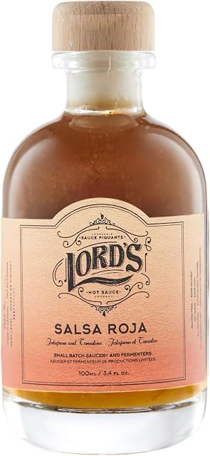 SALSA ROJA par Lord's Hot Sauce - 100ml - 100% Produit du Canada, Tous les lots naturels et petits fermentés - Sans réserve, non GMO, Sans gluten, végétalien