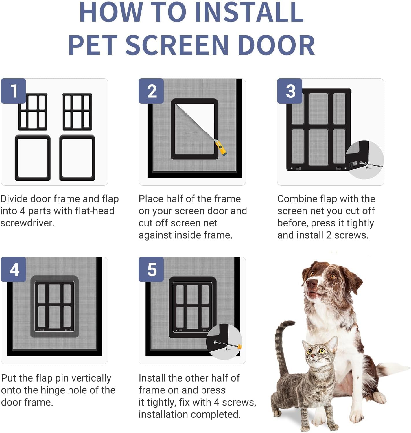 NAMSAN Portes pour Chiens, Chatiere pour Moustiquaire, Facile da Installare Verrouillable Porte Moustiquaire pour Chien pour Moyen/Grand Chien (34 cm x 44 cm)