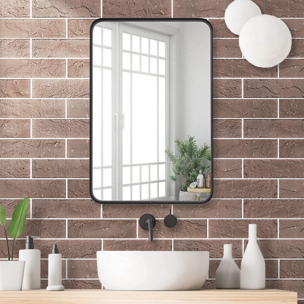 60 Thin Brick Wall Tiles, Manufactured Stone Handmade Brick Veneers for Bedroom, Bathroom, Kitchen, Fireplace and Fence Wall Panels (60, Red/Brown)