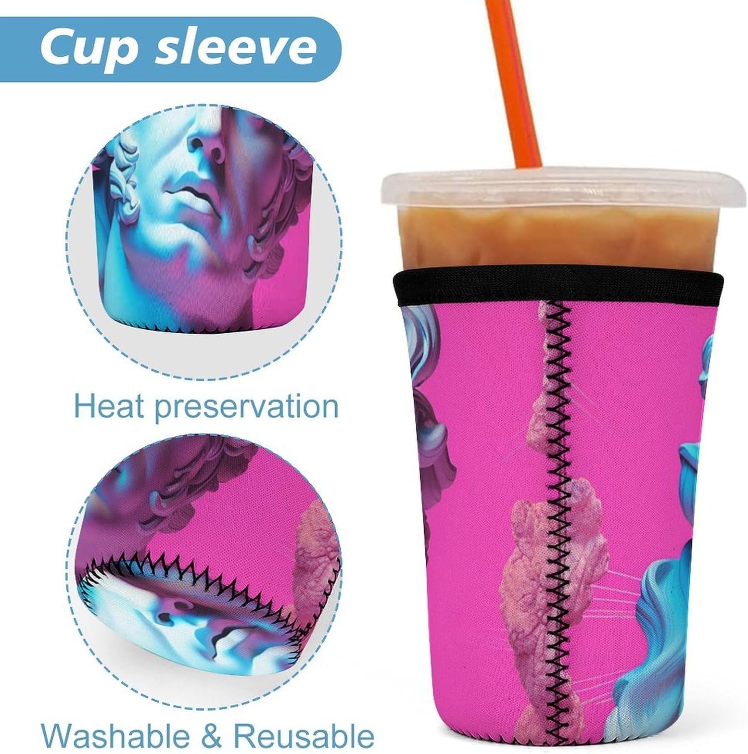 3 Pack Neoprene Cup Sleeves, Stretchy Reusable Drink Cup Cover Universal