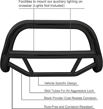 Black Horse Max Bull Bar No Skid Plate Black Compatible with 2021-2023 Nissan Rogue-MBB-NIA902