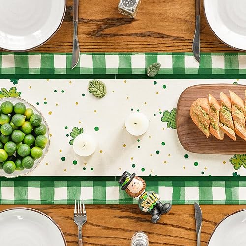 Miniatura 4 de Artoid Mode Shamrock Lucky Buffalo - Camino de mesa de gnomos a cuadros del día de San Patricio, decoración de mesa de comedor para decoración