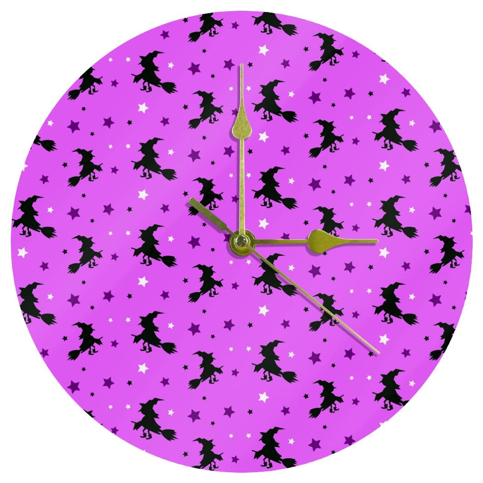 Horloge murale sans bruit Sorcière d'Halloween acrylique silencieuse ronde de 24 cm
