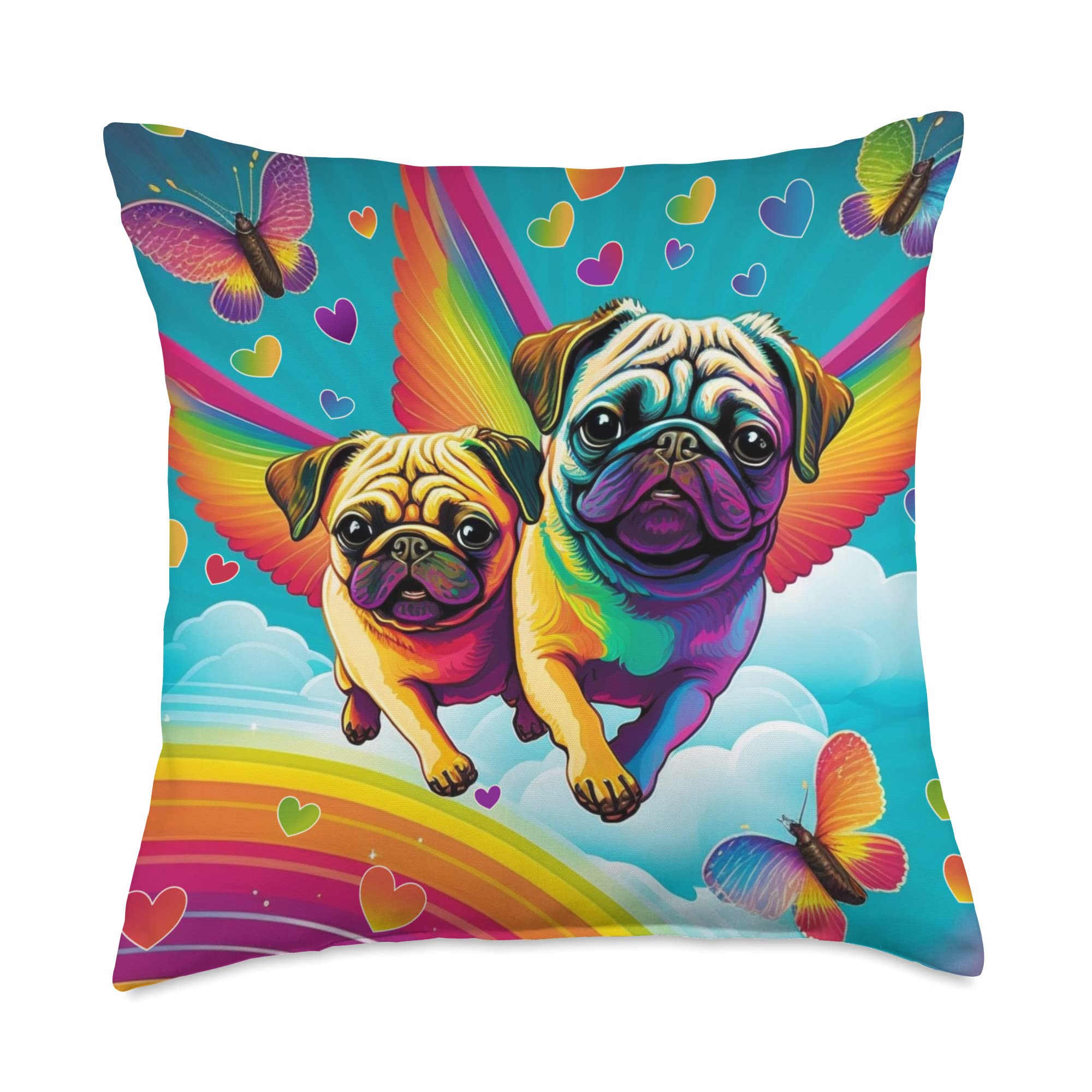 Ardith DesignFlying Rainbow Pugs Throw Pillow, 18x18, Multicolor