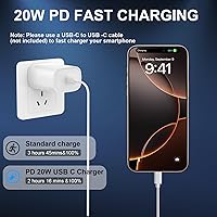 Vista 4 de Cargador para iPhone 16 15 Pro Max de carga rápida, bloque de carga USB C de 20 W para iPhone 16 15 con cable de carga tipo C de 3 metros