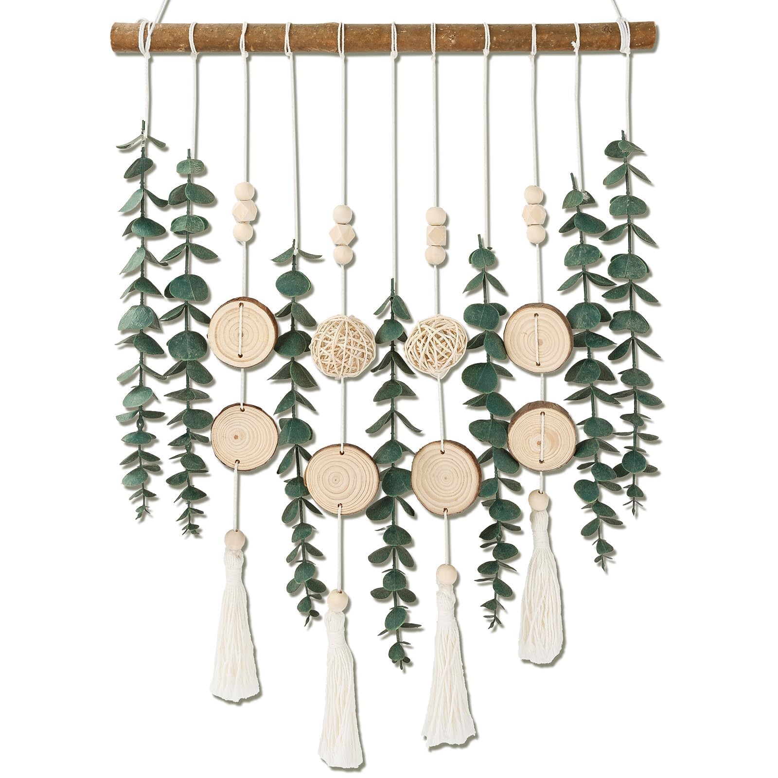 Artificial Eucalyptus Hanging Plants Wall Decor, Fake Greenery Leaves with Wooden Sticks Boho Rustic Farmhouse Wall Art for Bedroom Bathroom Kitchen Home Ornament Gift