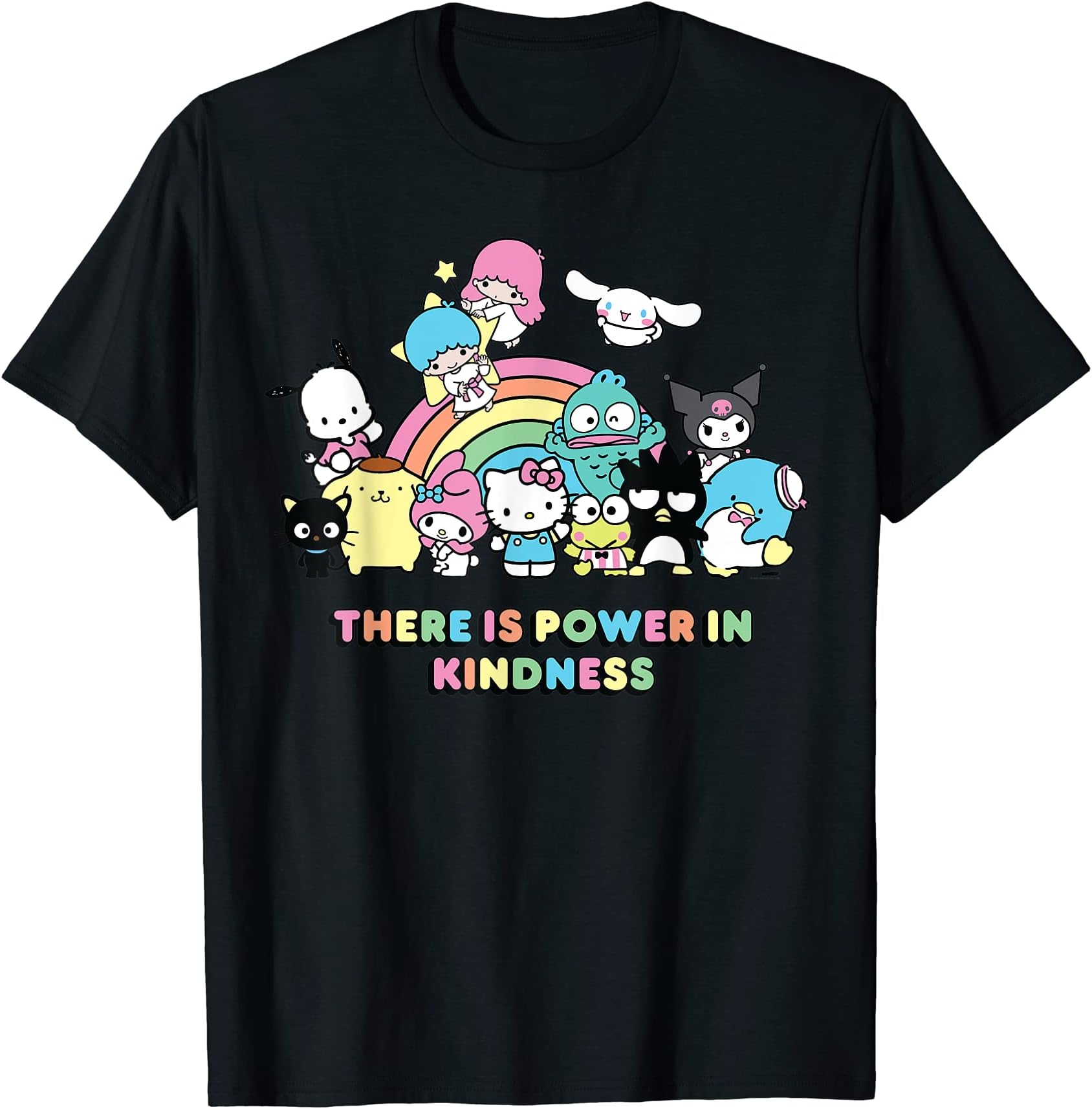 Hello Kitty & Friends Power in Kindness Black Classic Fit T-Shirt, Crew Neck, Short Sleeve