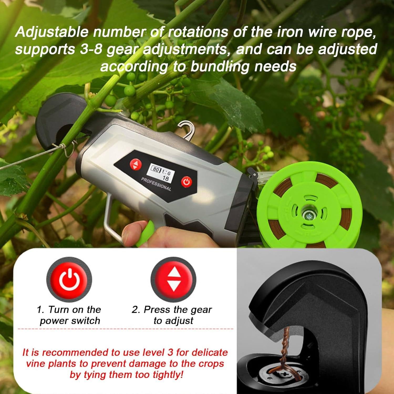 Máquina para Atar viñas a batería Máquina para Atar Plantas, Herramientas de jardinería Alicates para Atar, Máquina para Atar Herramienta de Cinta Manual para Atar Tomates