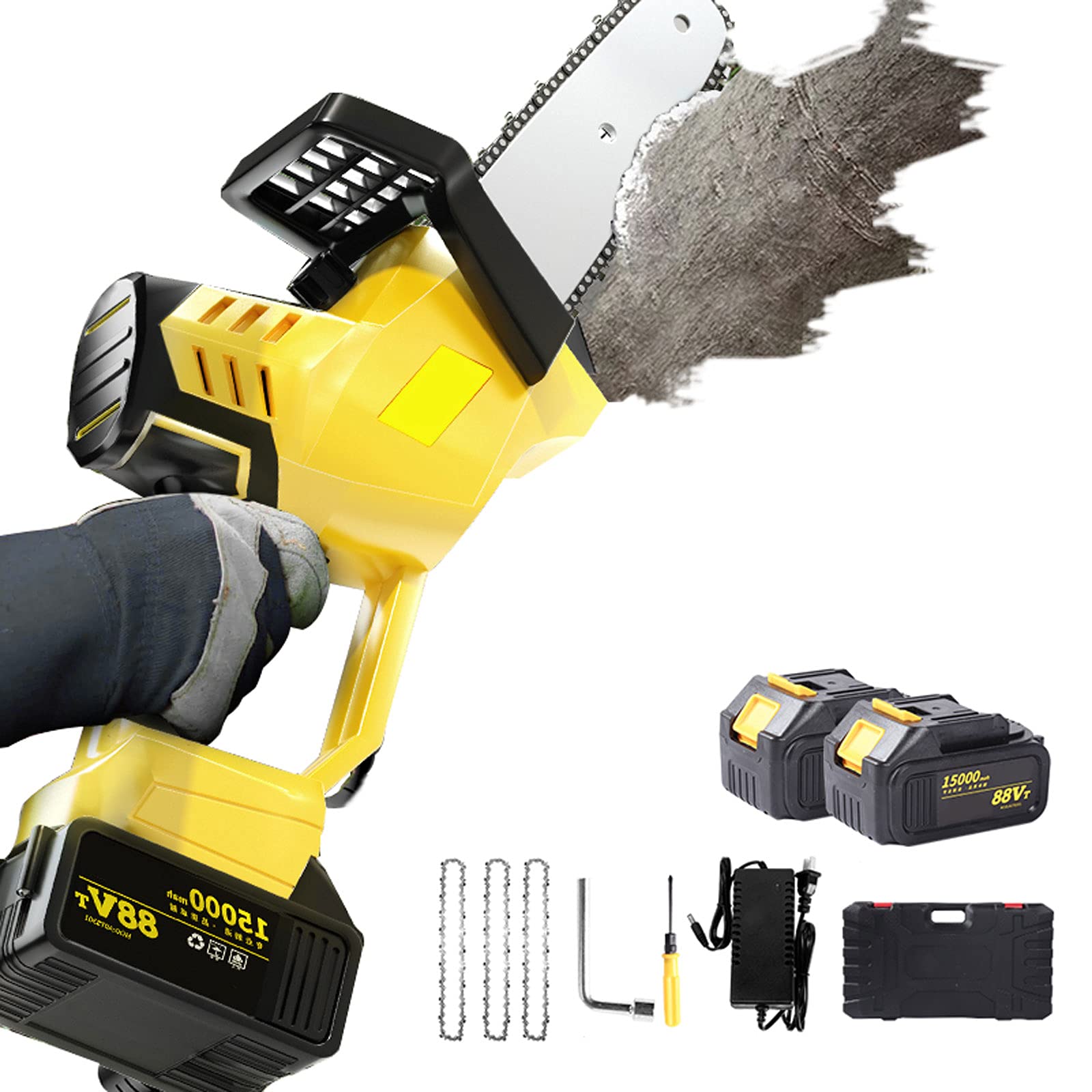 APOE Motosierra Bateria Pequeña, 25cm Mini Motosierra de Poda Inalámbrica Portátil con Cargador y Baterías, Tijeras de Podar Electricas de 21V y 850W, Ligero 1.6kg
