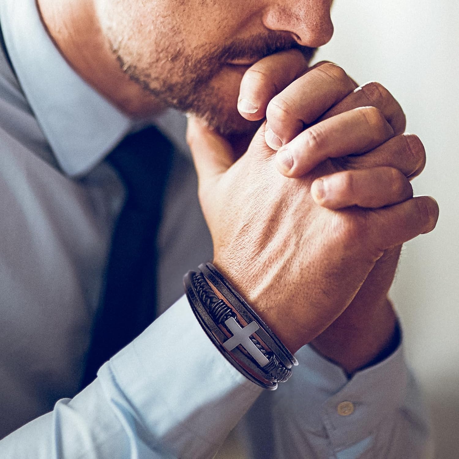 Men's Leather Faith Cross Bracelet, Multi-Layer Braided Leather Bracelets, Jesus Catholic Christian Religious Jewelry Gift for Dad,Friends,Brother - Image 6