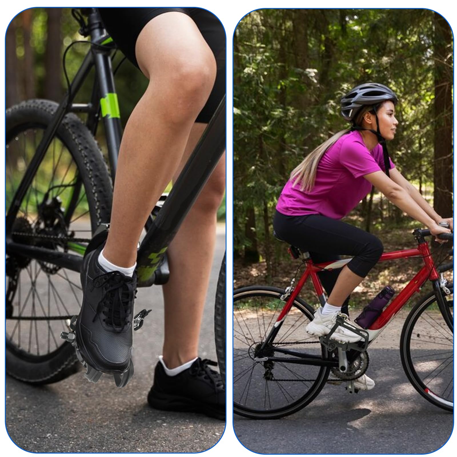 Pedales Bicicleta Montaña, 9/16 Pulgadas Pedales Mixtos MTB, Aluminio Pedales SPD Híbrido con Jaula y Correa, MTB Bicicleta Pedales para BMX Carretera Bike Spinning Pedales Bicicleta Estatica