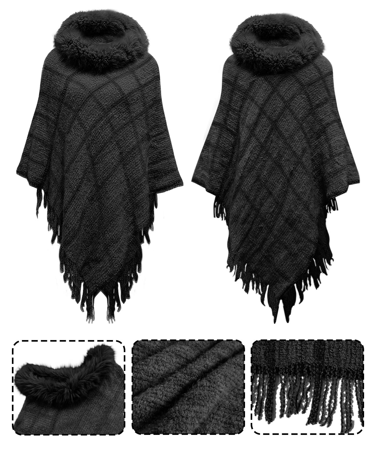 NLAND Poncho Donna Inverno Frange Mantella Coprispalle Elegante da Cerimonia con Collare Scialle Caldo Maglione Cappotto Morbida e Versatile