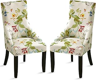 Liykimt Stretch Wingback Side Chair Slipcover-Accent Chair Cover Slipcover with Arm,Washable Upholstered Arm Dining Chair with Nailed Trim Protector for Dining Living Room(Beige/Olive Green,2)