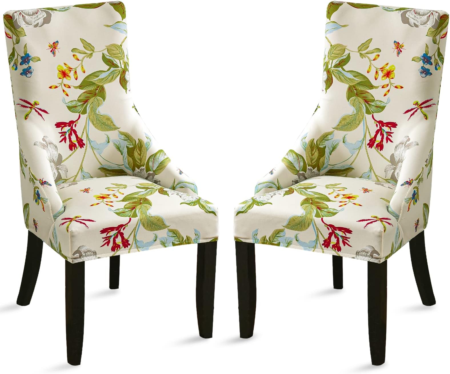 Liykimt Stretch Wingback Side Chair Slipcover-Accent Chair Cover Slipcover with Arm,Washable Upholstered Arm Dining Chair with Nailed Trim Protector for Dining Living Room(Beige/Olive Green,2)