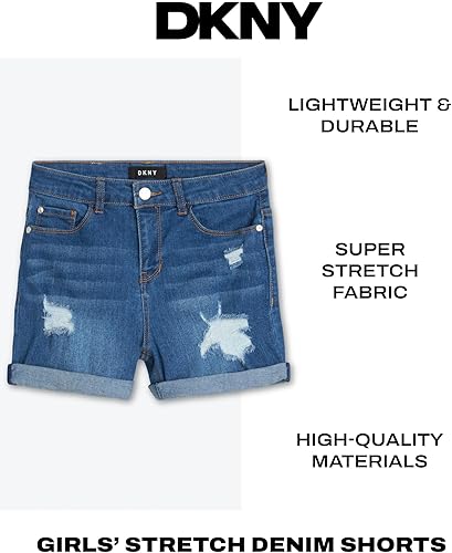 Miniatura 2 de DKNY Pantalones cortos de mezclilla elásticos con 5 bolsillos para niña grande