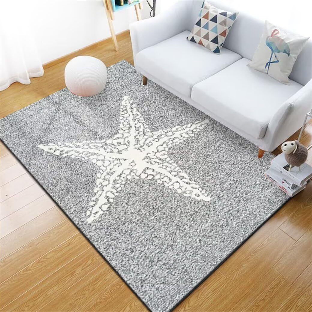 Tapis de chambre gris 180x230cm antidérapant avec motif étoile de mer