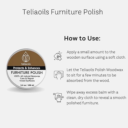 Miniatura 4 de Teliaoils Pulidor para muebles de cera de abejas, 100% natural, para cualquier tipo de madera, nutritivo, renovador, sellado, cubriendo arañazos,