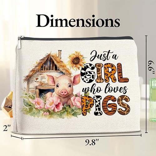 Miniatura 2 de Divertidos regalos de cerdo para los amantes de los cerdos, bolsa de maquillaje con texto en inglés "Just a Girl Who Loves Pigs Loves Pig", regalo