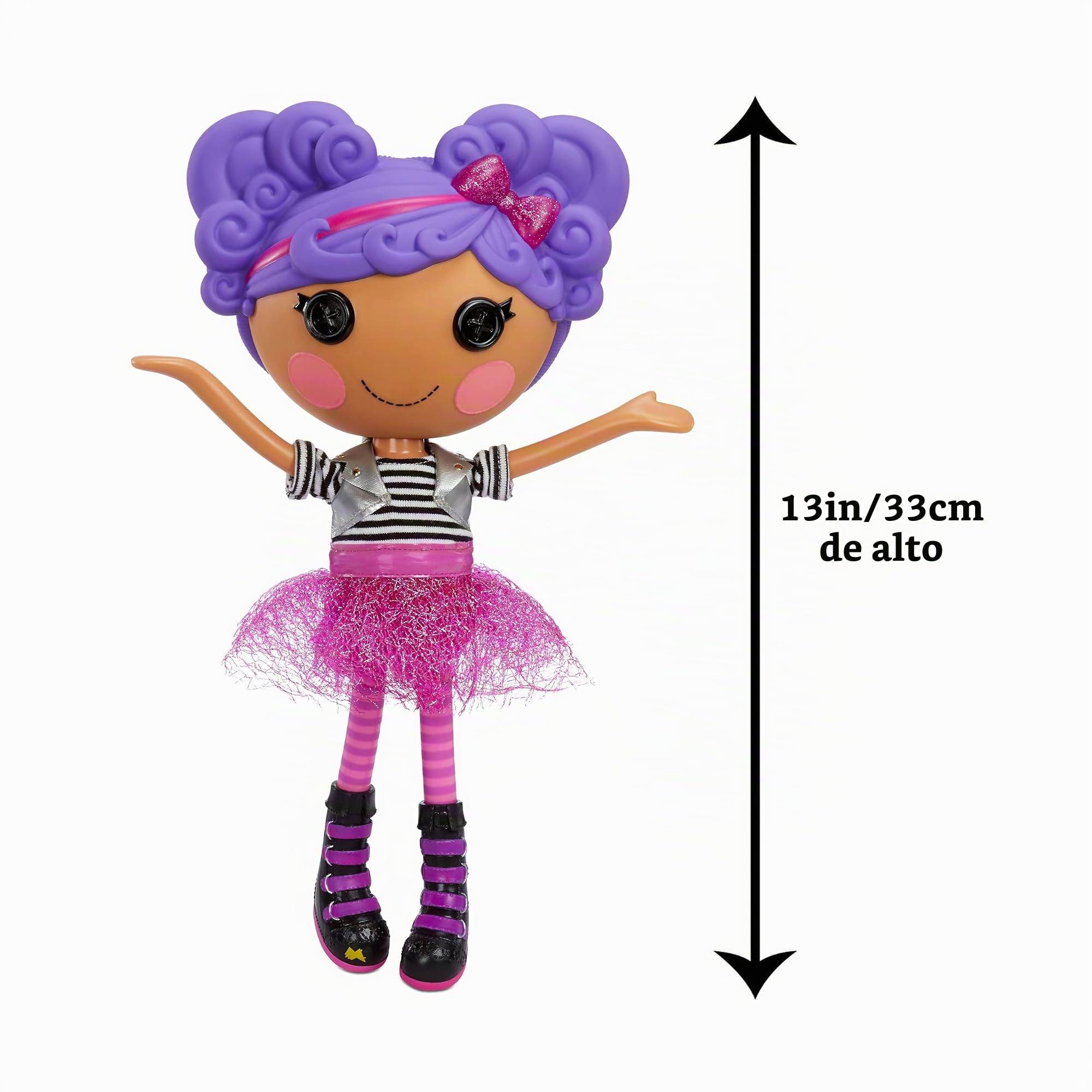 Lalaloopsy Storm E. Sky Gatito-Muñeca rockera Morada de 33cm con Vestido y Zapatos Intercambiables Rosas y Negros - Caja Reutilizable-Edad: 3+ años, Exclusivo en Amazon