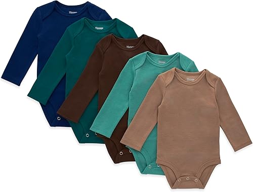 Hanes Baby Long Sleeve Bodysuit, Ultimate Flexy Bodysuits Boys & Girls, 5-Pack