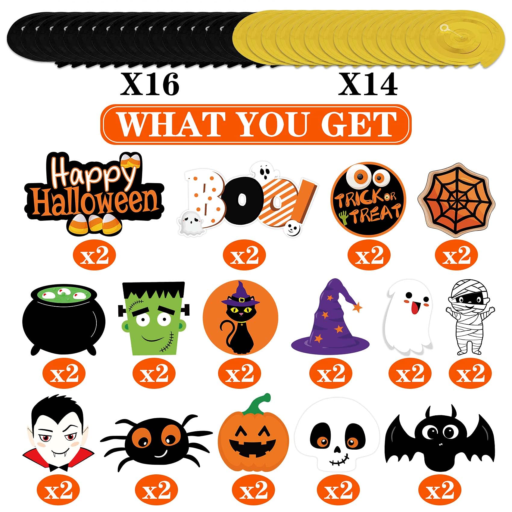 Lot de 68 décorations d'Halloween à suspendre pour salle de classe, décorations de plafond d'Halloween à suspendre, décorations de fête d'Halloween, fantôme, citrouille