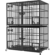 aboxoo 42 inch Stackable Heavy Duty Metal Dog Crate for 4 Dogs/Large Dog,All Metal Open Top Access,Escape Proof Cage,Dog Kennel Indoor with Wheels,Floor Grid, Tray, Divider and Feeding Bowl