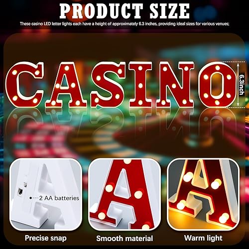 Miniatura 2 de Letrero de letras nocturnas de película de casino, decoración de fiesta, marquesina alimentada con pilas, letrero iluminado con luces LED del