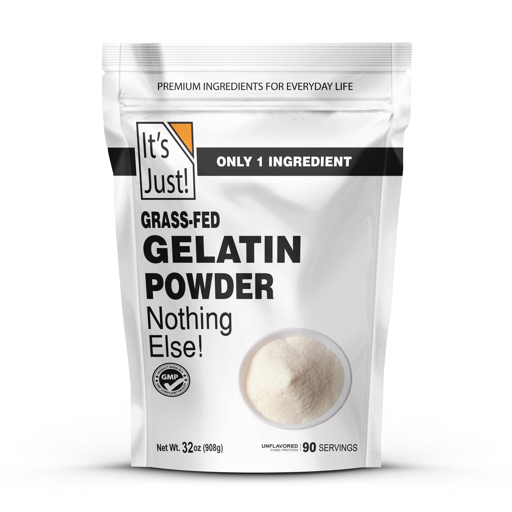 It's Just - 100% Gelatin Powder (2lb) Unflavored, Heavy Metal Tested, Grass-Fed Bovine (Beef) Source, Non-GMO, Keto Friendy, Perfect for Marshmallows,