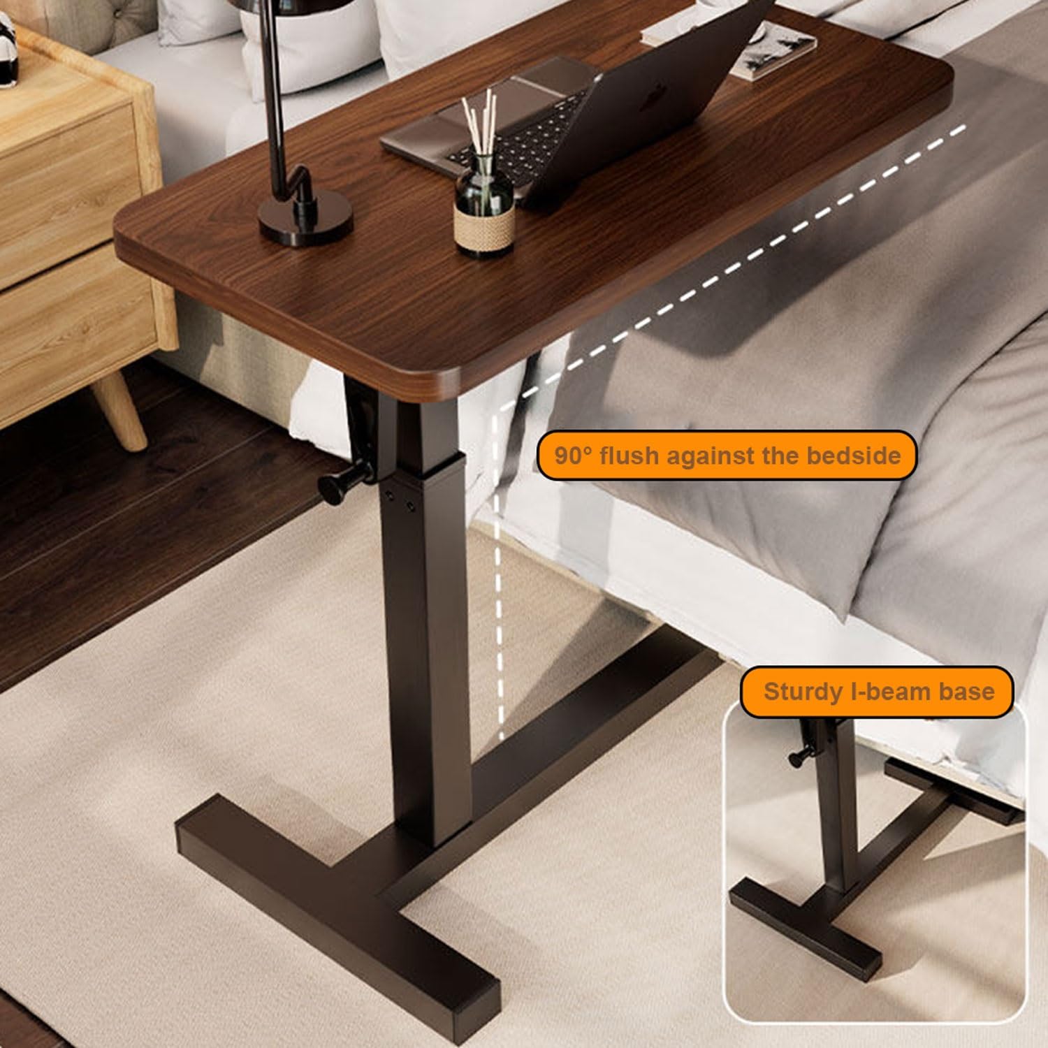 Altura Ajustable Mesa auxiliares Cama sofá,Mesa Ordenador portatil pequeña con Ruedas,Mesa for Comer en Dormitorio camao,para Salón Sofá Oficina Mesa de Comer Médica Hospital(60 * 40CM/24 * 16IN)