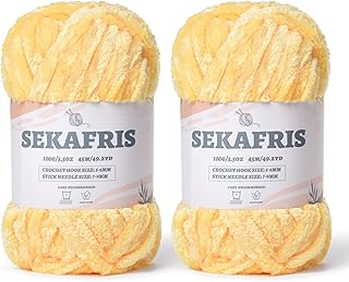 Fuzzy Chunky Chenille Yarn for Crocheting，Soft Plush Yarn for Hand Knitting，Bulky 2x100g （2x49.2yd） Baby Blanket Yarn for Crocheting Amigurumi Yarns，Crochet Fluffy Velvet Yarn (Yellow)
