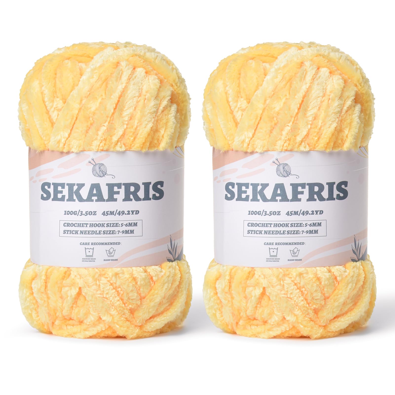 Chenille Velvet Soft Yarn Yellow 2 Pack