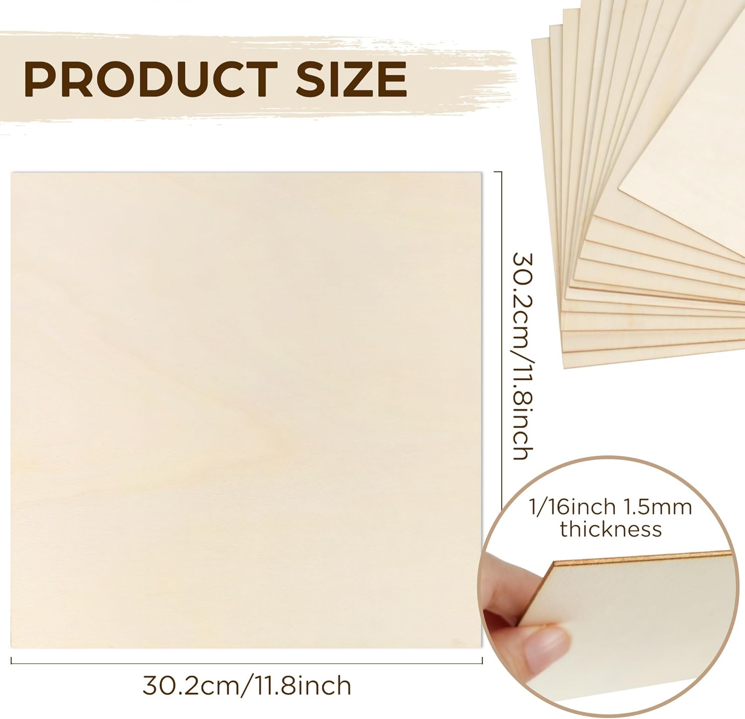 LotFancy Basswood Sheets, 12 Pack, 12 x 12 x 1/16 Inch, Plywood Sheets with Smooth Surfaces, 1.5mm Craft Wood Board for Laser Cutting, DIY Architectural Models, Wood Burning and Staining